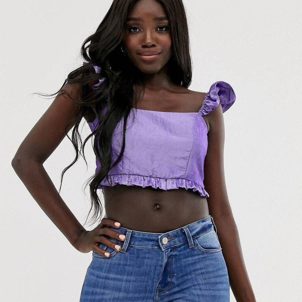 ASOS Taffetta Ruffle Crop Top - Picture 2 of 13